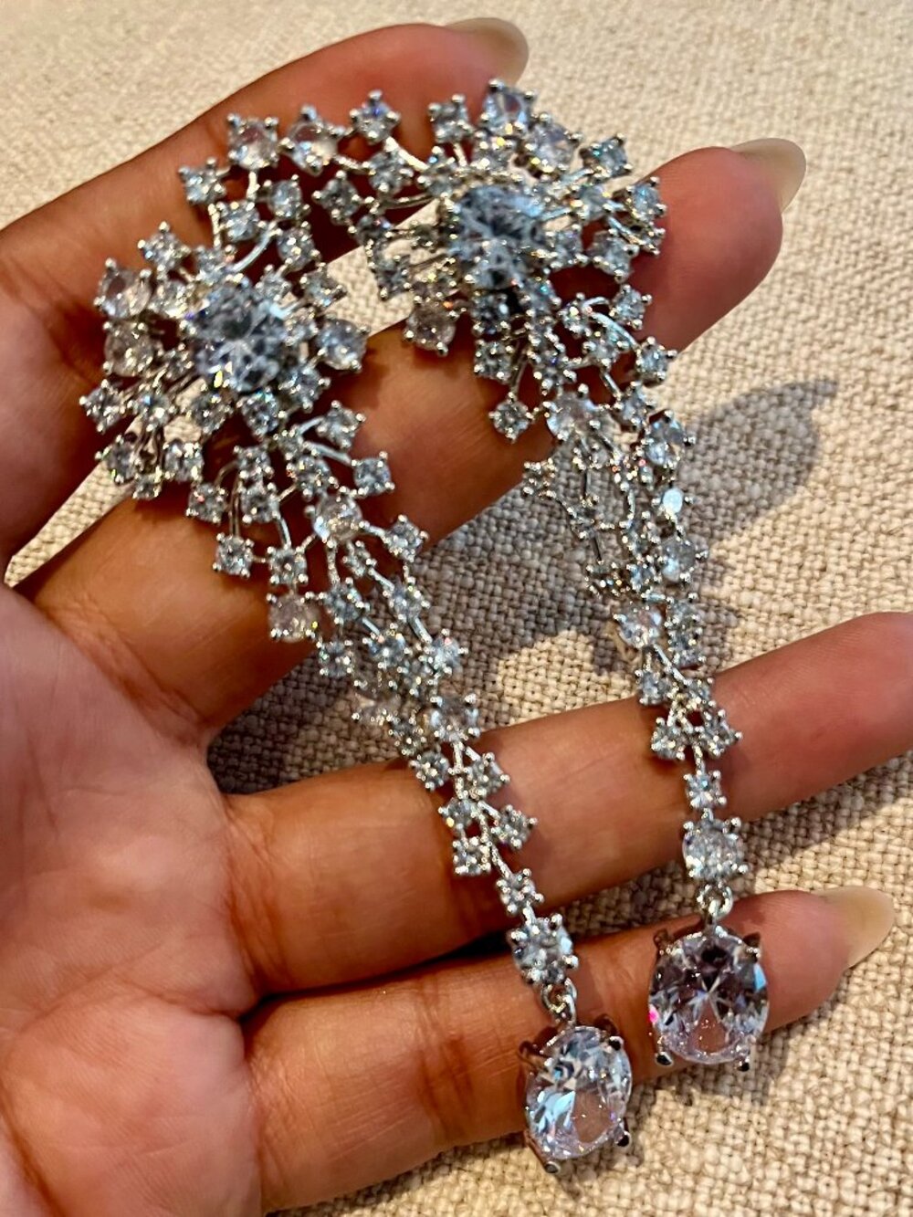 Rhodium Plated Earrings Cubic Zirconia - Never Worn